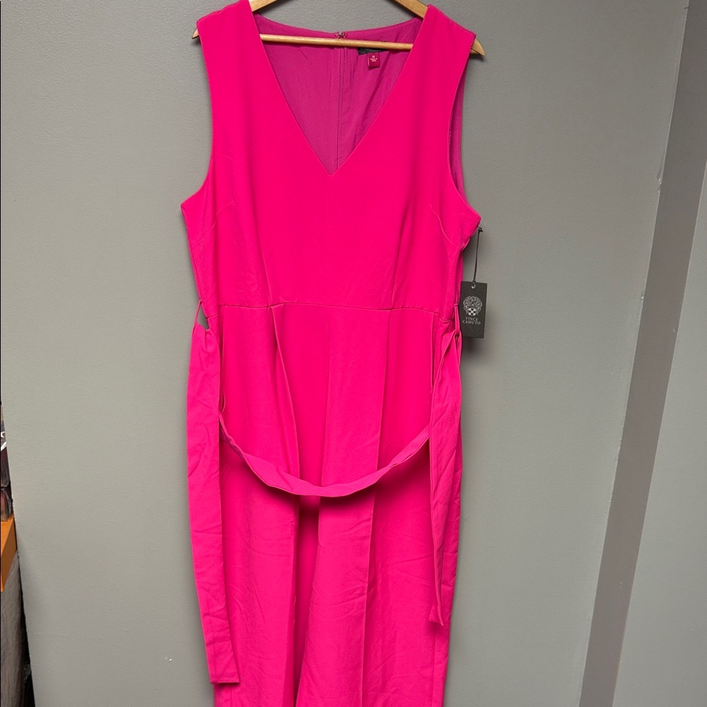 Vince Camuto Bright Pink Sleeveless Belted Jumpsuit Size 16 NWT